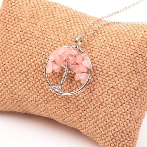 Pembe Kuvars Taşı Hayat Ağacı Kolye