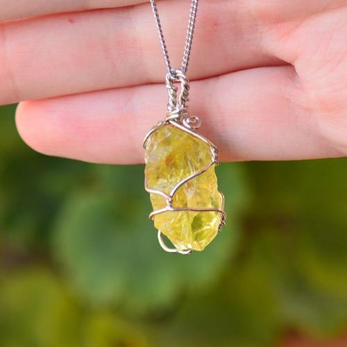 Limon Kuvars Taşı Ham Kolye - Tel Sargılı