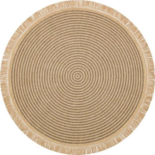 Eko Brooklyn Hasır Görünümlü Kaymaz Dokuma Modern Yuvarlak Kilim BRK07 Gri
