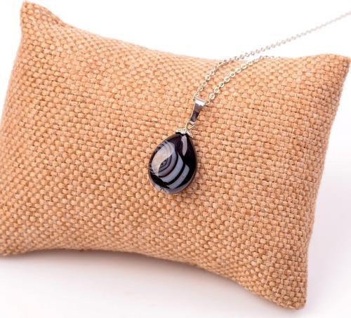 Siyah Hareli Akik Taşı Damla Kolye