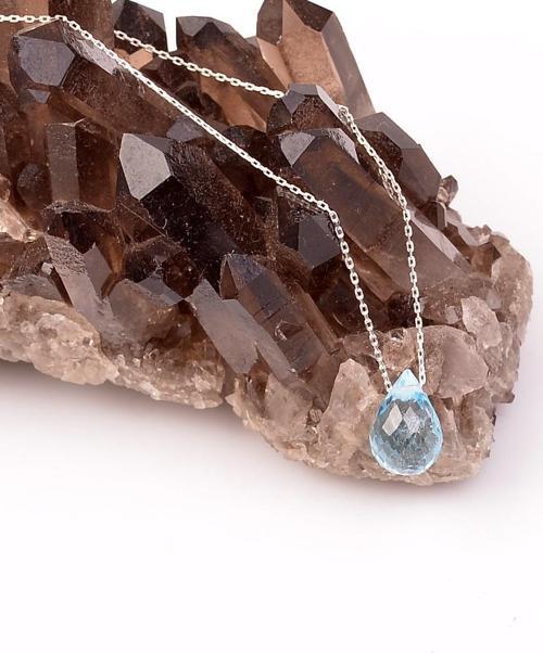 Mavi Topaz Taşı Gümüş Kolye - Damla Şeklinde