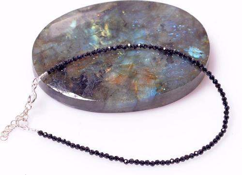Siyah Spinel Taşı Gümüş Bileklik - 2 mm