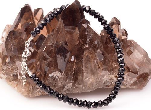 Siyah Spinel Taşı Gümüş Bileklik - 4 mm