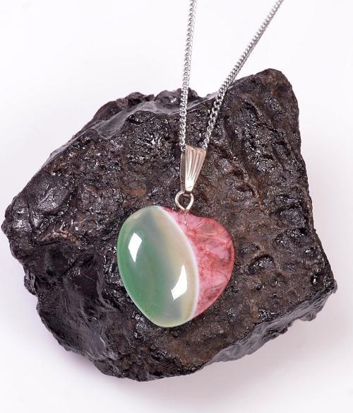 Renkli Akik Taşı Kalp Kolye