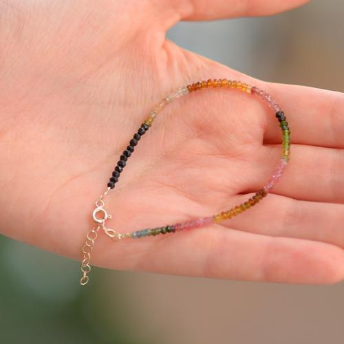 Turmalin Taşı Gümüş Bileklik ( 3 mm)