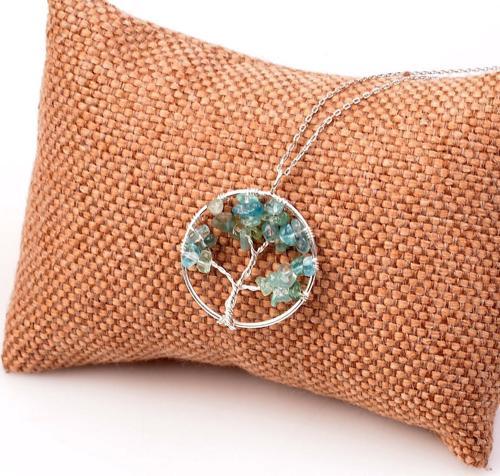 Apatit Taşı Gümüş Kolye - Hayat Ağacı