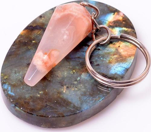 Çiçek Akik Taşı Anahtarlık - Koni Şeklinde