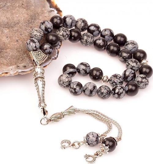 Obsidyen Taşı Tesbih - 8 mm / Kar Tanesi Obsidyen