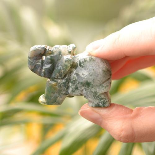 Yosunlu Akik Taşı Fil Figürü - 5 cm