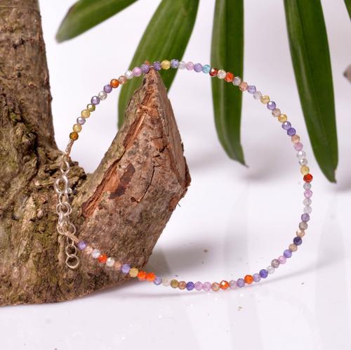 Zirkon Taşı Gümüş Bileklik -  2mm Karışık Renkli