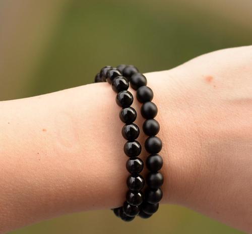 İki Adet Obsidyen Taşı Bileklik - 8 mm