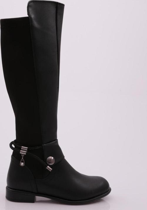 505-22K Kadin Arkasi Strech Yani Fermuarli Knee High Flats Çizme