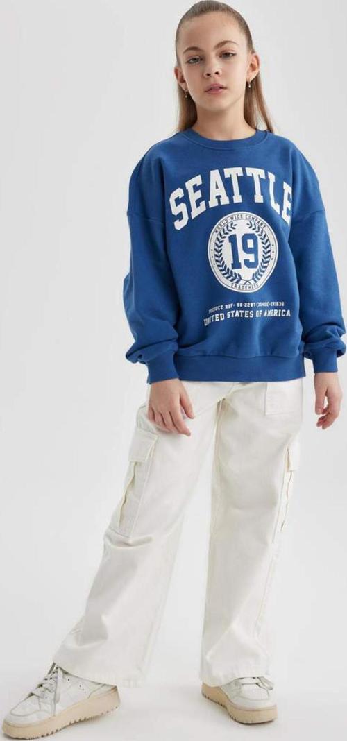 Kız Çocuk Kargo Fit Geniş Paça Jean Pantolon B4956A8