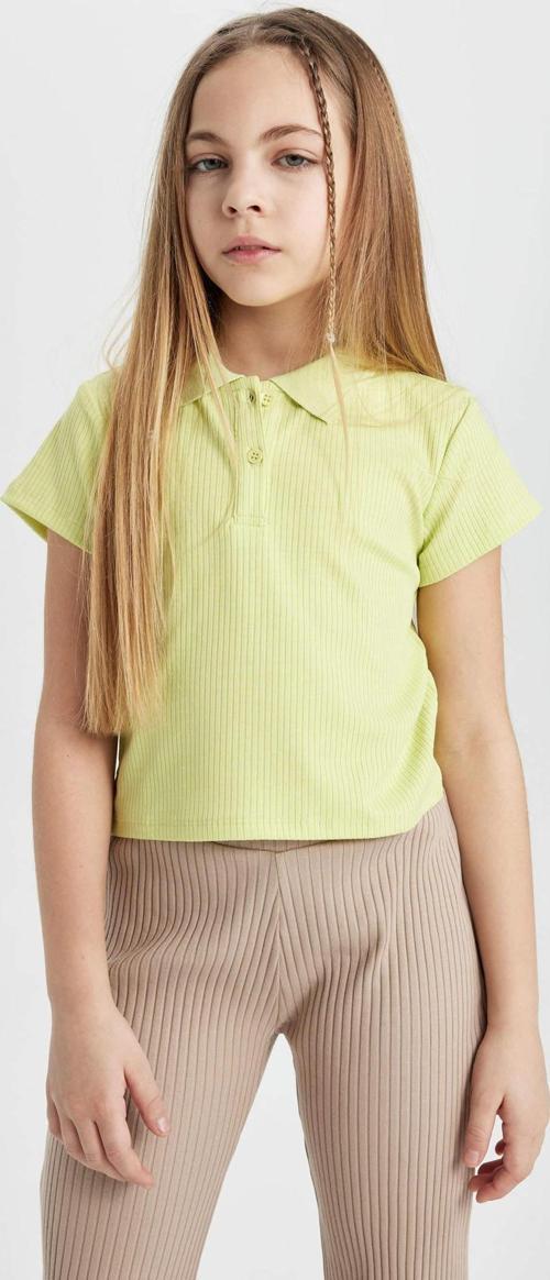 Z7794A6 Ss Kız Çocuk Slim Fit Polo Yaka Basic Fitilli Kaşkorse Kısa Kollu Tişört