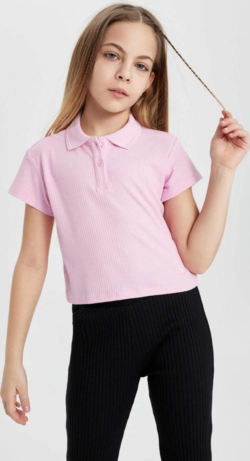 Z7794A6 Ss Kız Çocuk Slim Fit Polo Yaka Basic Fitilli Kaşkorse Kısa Kollu Tişört