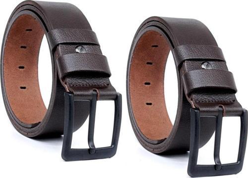 2'Li Kahverengi - Kahverengi Manda Derisi Erkek Kot Kemeri 4,5 Cm