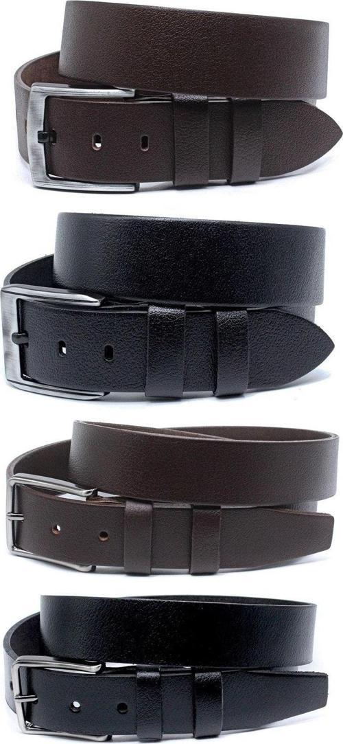 4'Lü Deri Klasik Kot Set Erkek Kemeri Siyah Kahverengi