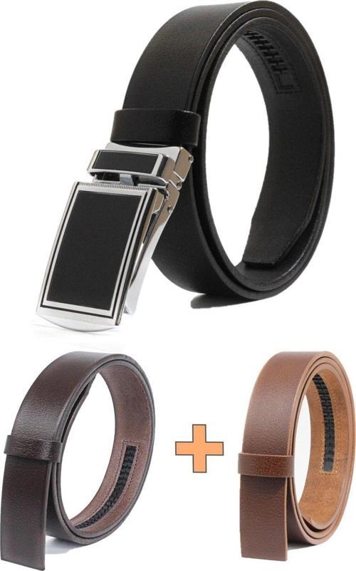 3'Lü Manda Derisi Otomatik Tokalı Deliksiz Erkek Kemeri - Otomatik Kemer