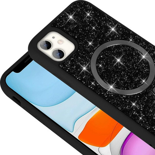 iPhone 11 Kılıf Pırlanta Tasarımlı M-safe Şarj Özellikli Mozaik Silikon Kılıf