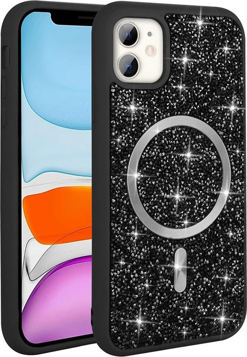 iPhone 11 Kılıf Pırlanta Tasarımlı M-safe Şarj Özellikli Mozaik Silikon Kılıf