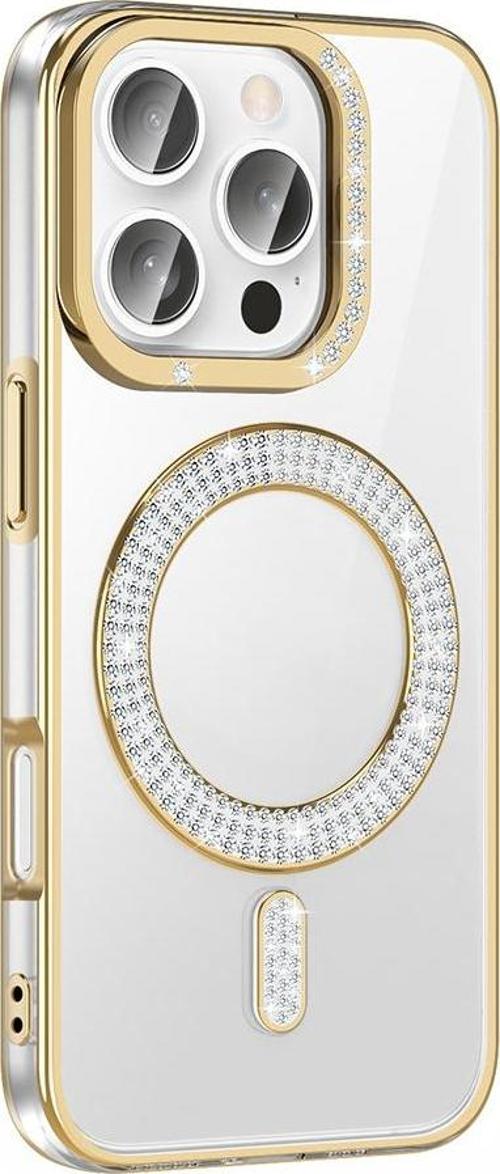 iPhone 16 Pro Kılıf Pırlanta Taş Tasarımlı M-safe Şarj Özellikli Karetta Silikon Kılıf