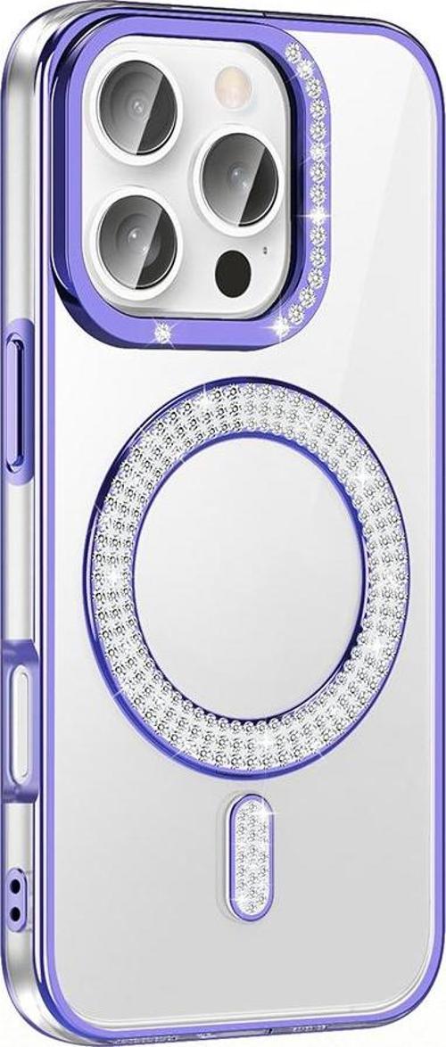 iPhone 16 Pro Kılıf Pırlanta Taş Tasarımlı M-safe Şarj Özellikli Karetta Silikon Kılıf