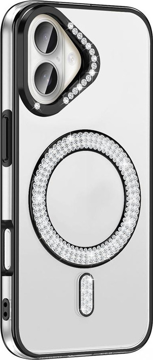 iPhone 16 Kılıf Pırlanta Taş Tasarımlı M-safe Şarj Özellikli Karetta Silikon Kılıf