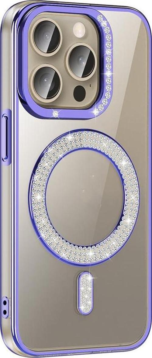 iPhone 15 Pro Kılıf Pırlanta Taş Tasarımlı M-safe Şarj Özellikli Karetta Silikon Kılıf