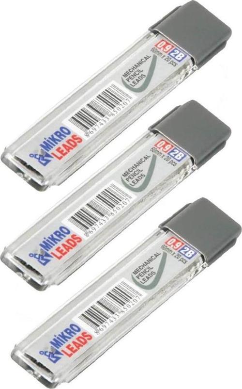 Kalem Ucu 2B 0,9 mm 3 Adet Mekanik Uçlu Otomatik Kurşun Kalem Ucu 2B 60mm x 0,9mm Siyah Mikro Uç Kısa