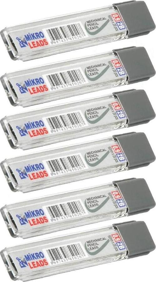 Kalem Ucu 2B 0,9 mm 6 Adet Mekanik Uçlu Otomatik Kurşun Kalem Ucu 2B 60mm x 0,9mm Siyah Mikro Uç Kısa