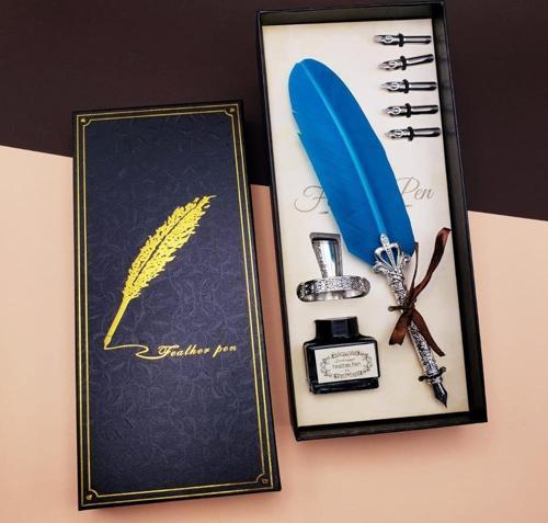 Büro Ev Ofis Hediyesi için Mavi Mürekkepli Divit Hokka Kalem Seti