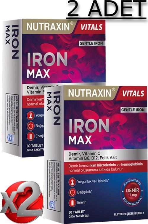 2 Adet Iron Max 30 Adet Tablet - (Demir, Vitamin C, B6, Folik Asit, B12)