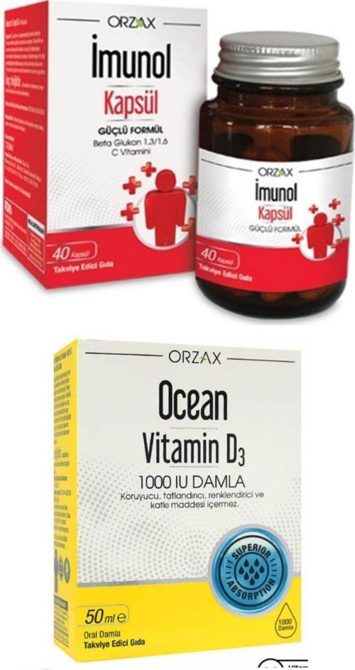 İmunol Imunol 40 Kapsül Ve Ocean Vitamin D3 1000Iu Damla 50 Ml
