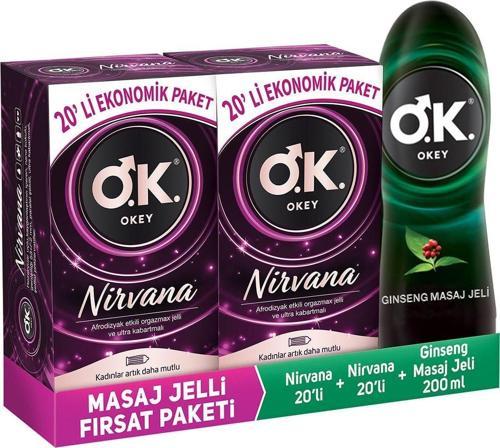 Nirvana 40'Lı Prezervatif + Okey Ginseng Masaj Jeli Su Bazlı 200 Ml