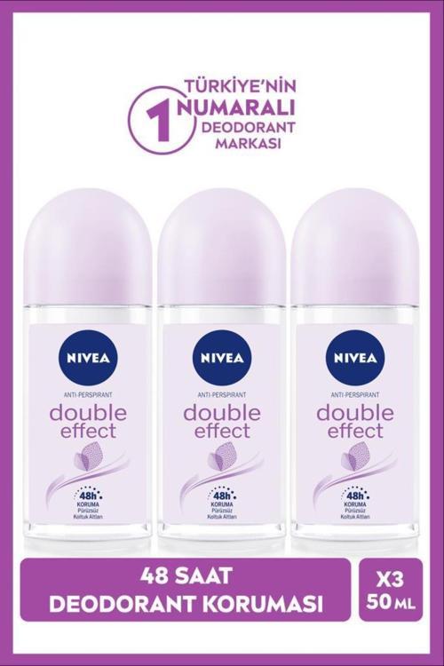 Nıvea Kadın Roll-On Deodorant Double Effect 50Ml, Ter Kokusuna Karşı 48 Saat Koruma, X3 Adet