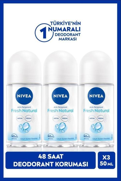 Nıvea Kadın Roll-On Deodorant Fresh Natural 50Ml, 48 Saat Koruma, X3 Adet