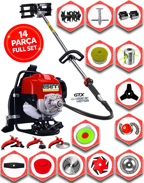 German 14 Parça Full Set Sparta 950 Scotte Sırt Tipi Çim Ot Çalı Tırpanı Çapa Aparatı-Roket Başlık-Örümcek Başlık-Misina
