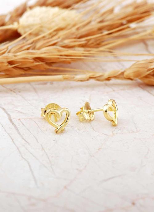 Taşsız Kalp Altın Kaplama Mini Gümüş Küpe 7375