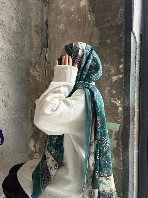 Pamuklu Vintage Desen Şal-Yeşil