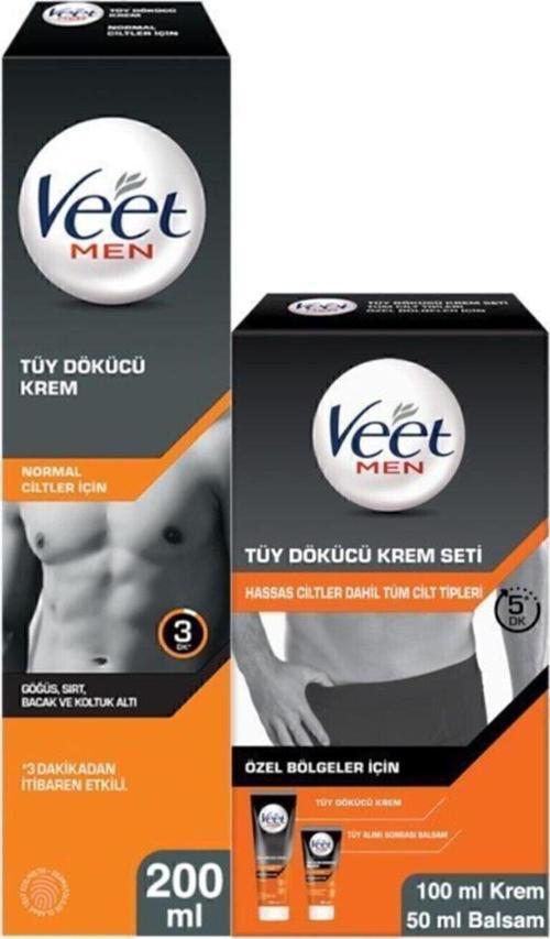 Men Tüy Dökücü Krem Normal Ciltler İçin 200 Ml + Özel Bölgeler İçin Tüy Dökücü Krem Seti 100&50 Ml