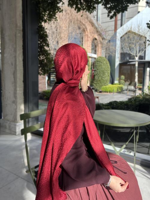Taş Desen Pamuklu Jakar Şal-Bordo