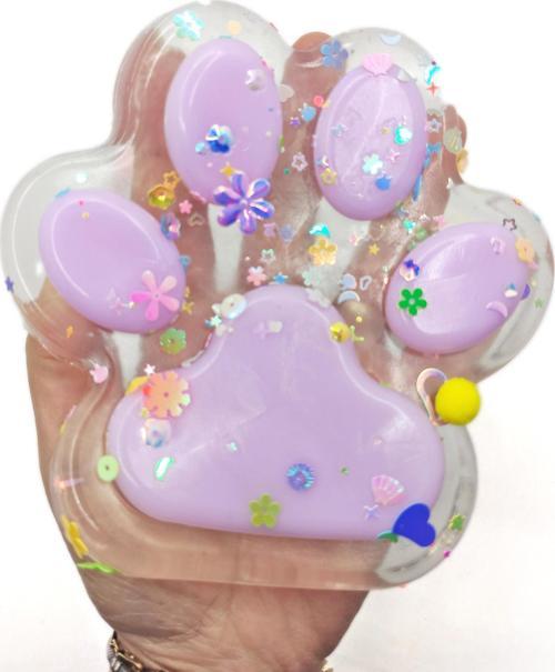 Sevimli Dev Squishy Kedi Pati Sıkma 14 cm Pullu Pati Sukuşi - Şeffaf Mor