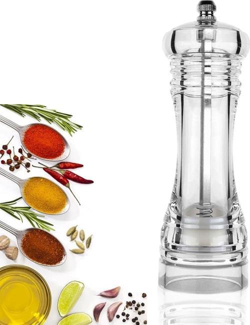 Değirmen Karabiber Tuz Değirmeni Lüx Akrilik Tuzluk Karabiberlik Öğütücü 15 Cm Büyük Boy