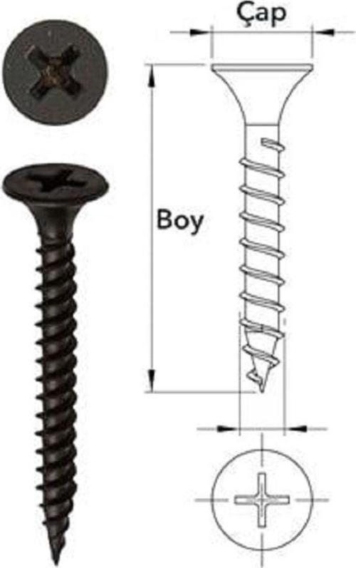 3.5x25 Borazan Başlı Sivri Uçlu Seyrek Dişli Alçıpan Vidası Siyah 50 Adet