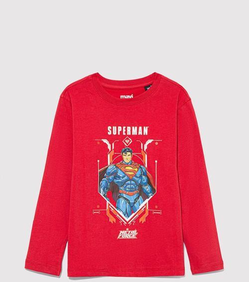 M6610239-70477 Erkek Çocuk Superman Baskılı Uzun Kol T-Shirt