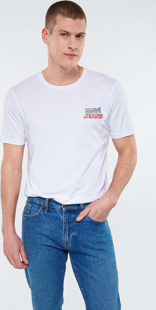 M066841-620-23Y Erkek Mavi Baskılı T-Shirt Beyaz
