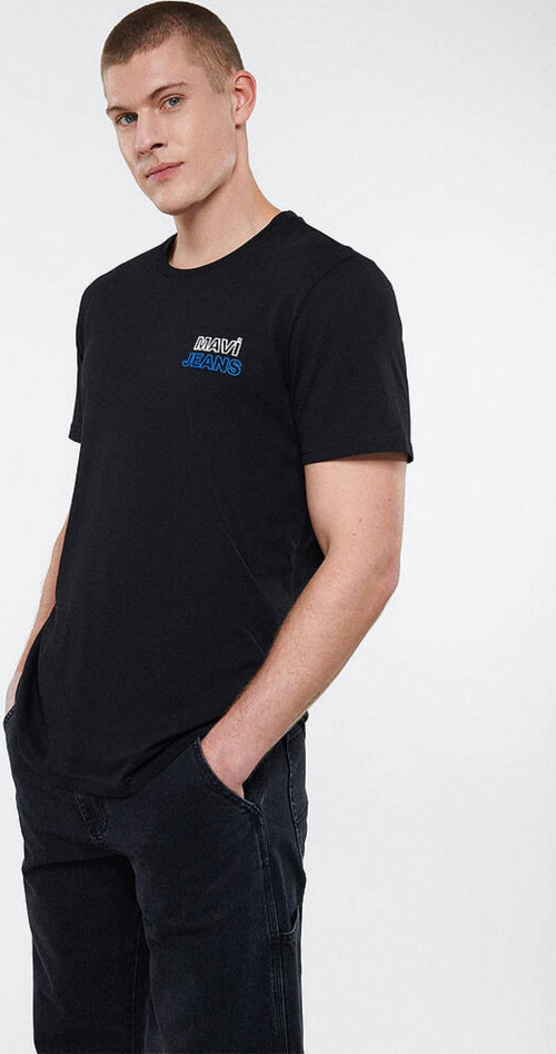 M066841-900-23Y Erkek Mavi Baskılı T-Shirt Siyah