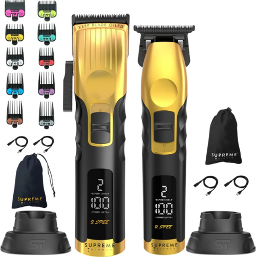 Beyaz 2Spee Trimmer & Clipper Tıraş Makinesi Paketi - Ultra Sessiz, LCD Göstergeli, Çıkarılabilir Bıçaklı