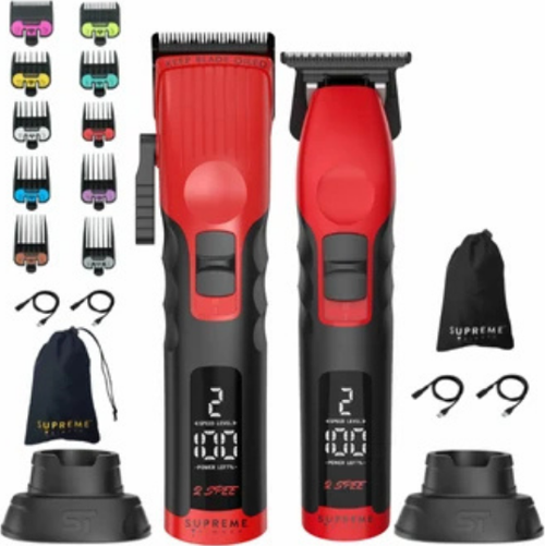 Kırmızı 2Spee Trimmer & Clipper Tıraş Makinesi Paketi - Ultra Sessiz, LCD Göstergeli, Çıkarılabilir Bıçaklı