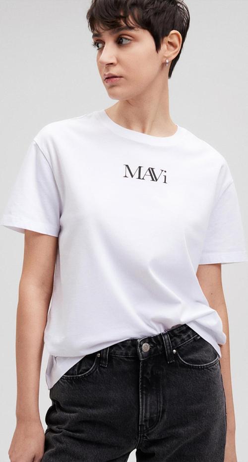 M1611594-620 Mavı Logo Tshırt Beyaz Ss Kadın T-Shirt